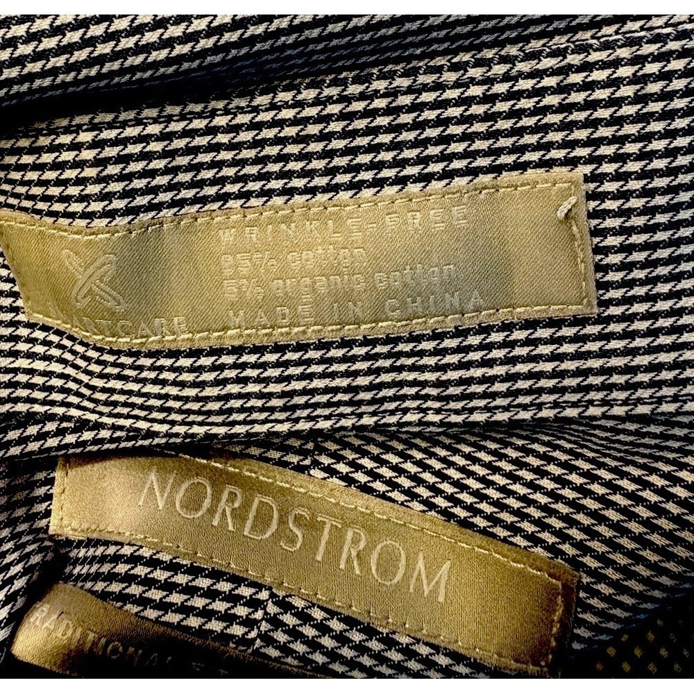 Nordstrom Mens Dress Shirt 17.5 x 33 Smartcare Cotton Blue check Classic Oxford - Picture 9 of 9